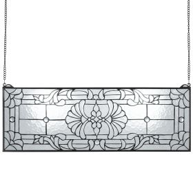 Stained Glass Window Panel, 35.2" x 13" Tiffany Style Hanging Transom Window Panel with Chain, Large Horizontal Rectangle Stain Glass Stained Glass Window Panel, 35.2" x 13" Tiffany Style Hanging Transom Window Panel with Chain, Large Horizontal Rectangle Stain Glass